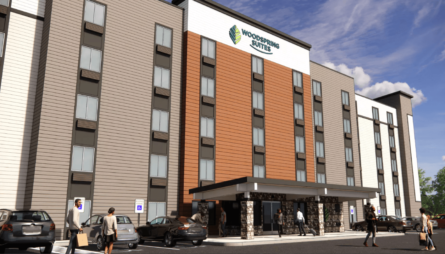 Rendering of a hotel exterior and entrance